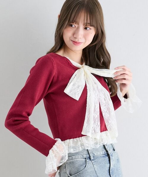 MAJESTIC LEGON / マジェスティックレゴン ニット・セーター | レースドッキングVネックニット | 詳細12