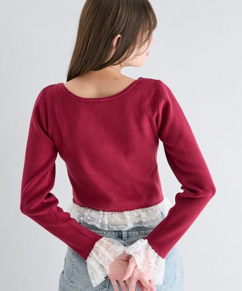 MAJESTIC LEGON / マジェスティックレゴン ニット・セーター | レースドッキングVネックニット | 詳細13