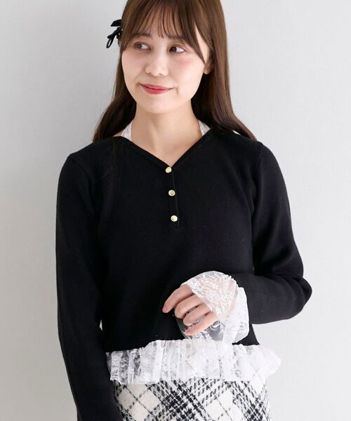 MAJESTIC LEGON / マジェスティックレゴン ニット・セーター | レースドッキングVネックニット | 詳細18