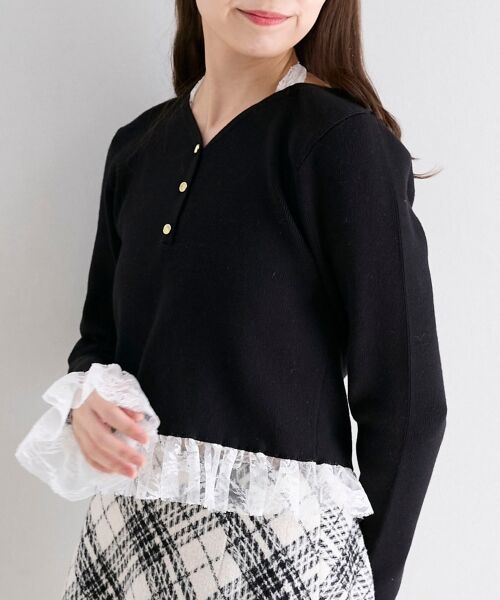 MAJESTIC LEGON / マジェスティックレゴン ニット・セーター | レースドッキングVネックニット | 詳細19