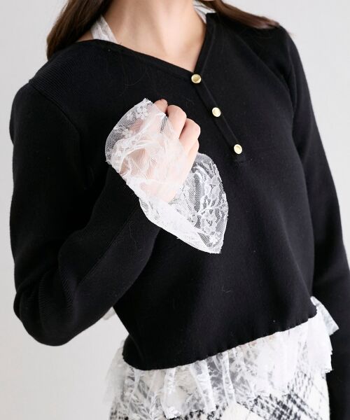 MAJESTIC LEGON / マジェスティックレゴン ニット・セーター | レースドッキングVネックニット | 詳細21