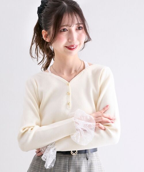 MAJESTIC LEGON / マジェスティックレゴン ニット・セーター | レースドッキングVネックニット | 詳細4