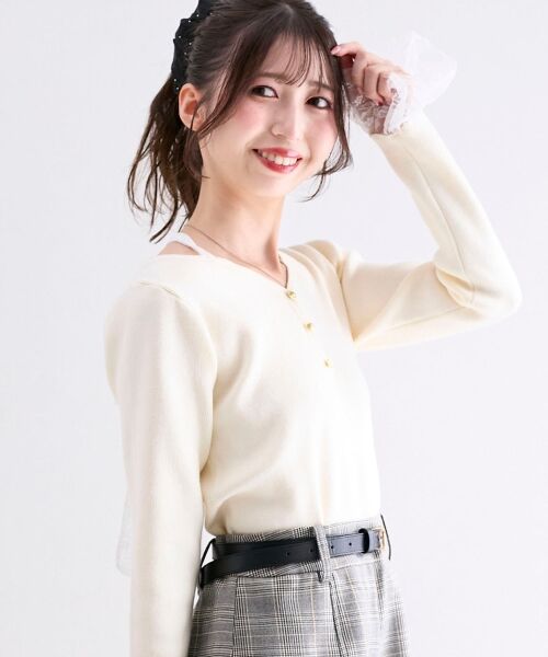 MAJESTIC LEGON / マジェスティックレゴン ニット・セーター | レースドッキングVネックニット | 詳細5