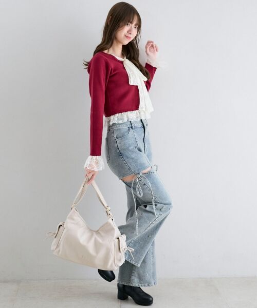 MAJESTIC LEGON / マジェスティックレゴン ニット・セーター | レースドッキングVネックニット | 詳細9