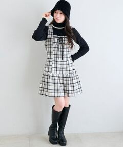 MAJESTIC LEGON / マジェスティックレゴン ミニ丈・ひざ丈ワンピース | フロントリボンチェックミニジャンスカ