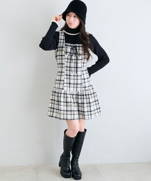 MAJESTIC LEGON / マジェスティックレゴン ミニ丈・ひざ丈ワンピース | フロントリボンチェックミニジャンスカ | 詳細1