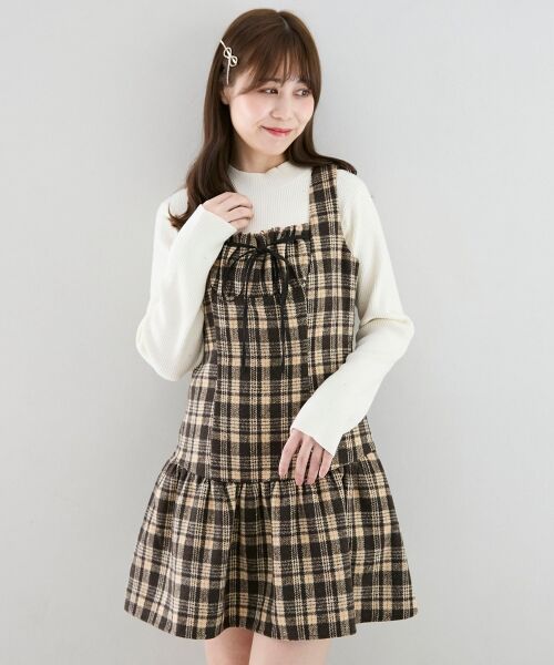 MAJESTIC LEGON / マジェスティックレゴン ミニ丈・ひざ丈ワンピース | フロントリボンチェックミニジャンスカ | 詳細11