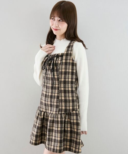 MAJESTIC LEGON / マジェスティックレゴン ミニ丈・ひざ丈ワンピース | フロントリボンチェックミニジャンスカ | 詳細12
