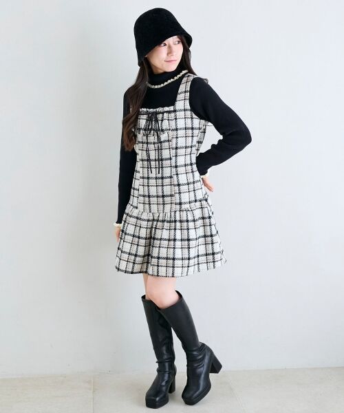 MAJESTIC LEGON / マジェスティックレゴン ミニ丈・ひざ丈ワンピース | フロントリボンチェックミニジャンスカ | 詳細2
