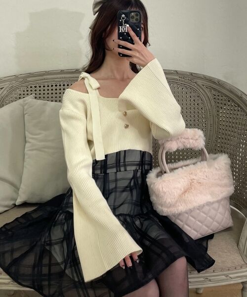 MAJESTIC LEGON / マジェスティックレゴン ミニ丈・ひざ丈ワンピース | ショルダーリボンコルセットミニワンピ | 詳細1