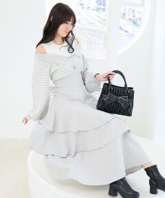 MAJESTIC LEGON / マジェスティックレゴン ミニ丈・ひざ丈ワンピース | ツイードニットドッキングワンピース