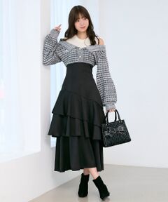 MAJESTIC LEGON / マジェスティックレゴン ミニ丈・ひざ丈ワンピース | ツイードニットドッキングワンピース