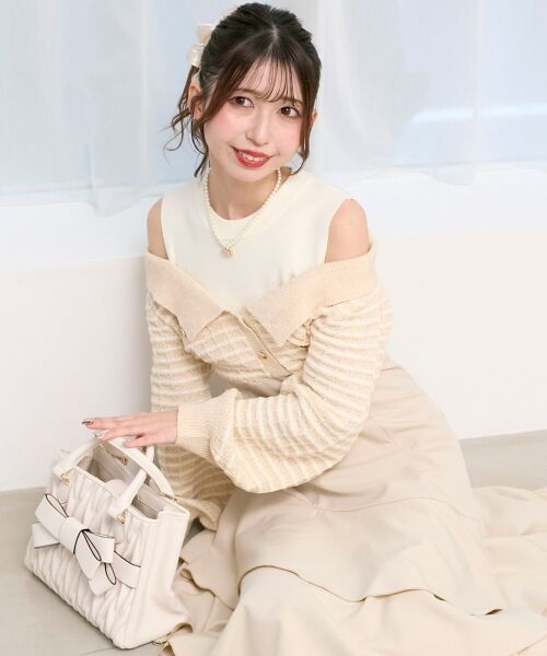 MAJESTIC LEGON / マジェスティックレゴン ミニ丈・ひざ丈ワンピース | ツイードニットドッキングワンピース | 詳細1