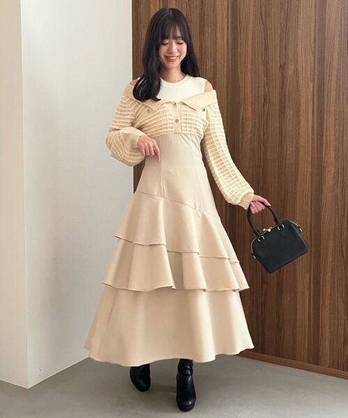 MAJESTIC LEGON / マジェスティックレゴン ミニ丈・ひざ丈ワンピース | ツイードニットドッキングワンピース | 詳細10