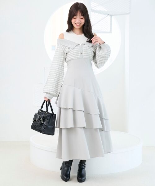 MAJESTIC LEGON / マジェスティックレゴン ミニ丈・ひざ丈ワンピース | ツイードニットドッキングワンピース | 詳細11