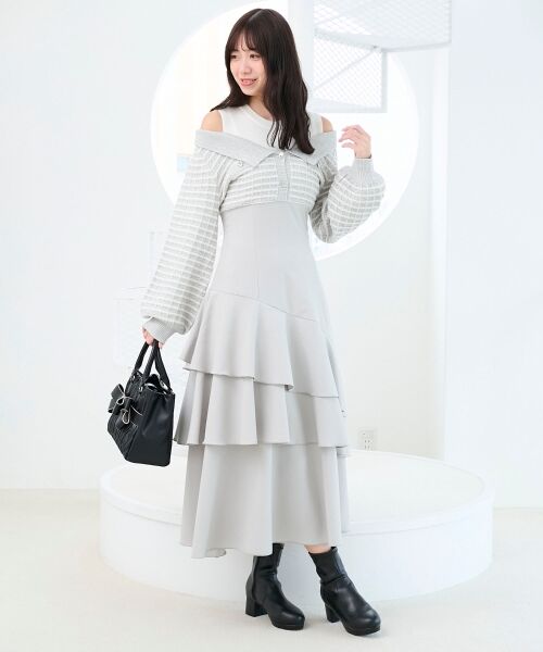 MAJESTIC LEGON / マジェスティックレゴン ミニ丈・ひざ丈ワンピース | ツイードニットドッキングワンピース | 詳細12