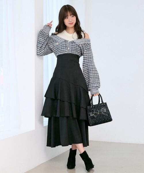 MAJESTIC LEGON / マジェスティックレゴン ミニ丈・ひざ丈ワンピース | ツイードニットドッキングワンピース | 詳細20