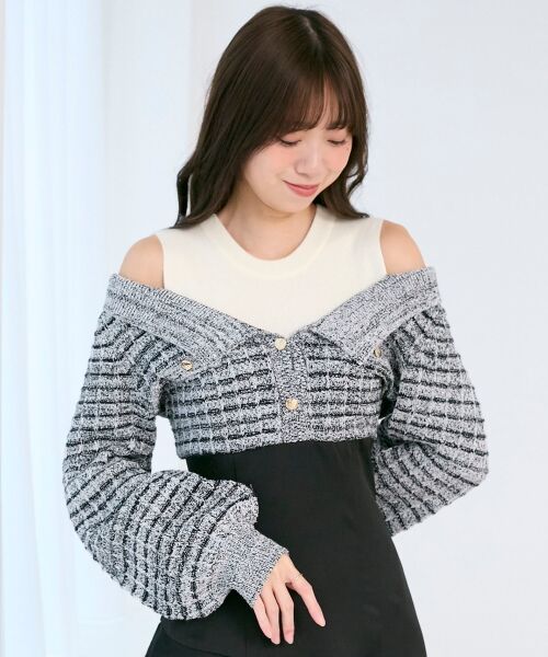 MAJESTIC LEGON / マジェスティックレゴン ミニ丈・ひざ丈ワンピース | ツイードニットドッキングワンピース | 詳細23