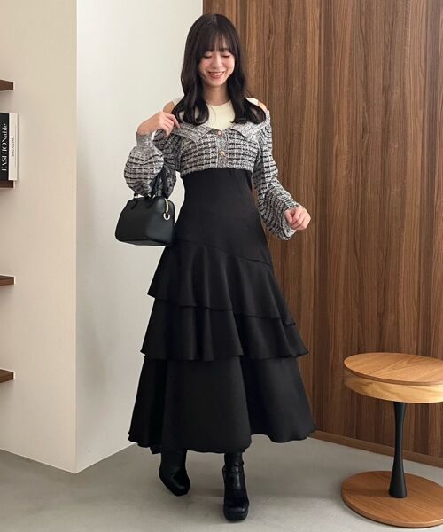 MAJESTIC LEGON / マジェスティックレゴン ミニ丈・ひざ丈ワンピース | ツイードニットドッキングワンピース | 詳細27