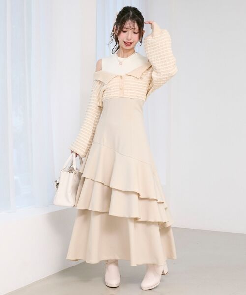 MAJESTIC LEGON / マジェスティックレゴン ミニ丈・ひざ丈ワンピース | ツイードニットドッキングワンピース | 詳細3