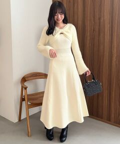 MAJESTIC LEGON / マジェスティックレゴン ミニ丈・ひざ丈ワンピース | リボンボレロドッキングニットワンピ