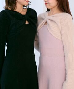 MAJESTIC LEGON / マジェスティックレゴン ミニ丈・ひざ丈ワンピース | リボンボレロドッキングニットワンピ