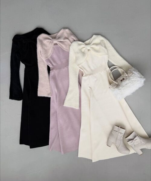 MAJESTIC LEGON / マジェスティックレゴン ミニ丈・ひざ丈ワンピース | リボンボレロドッキングニットワンピ | 詳細1