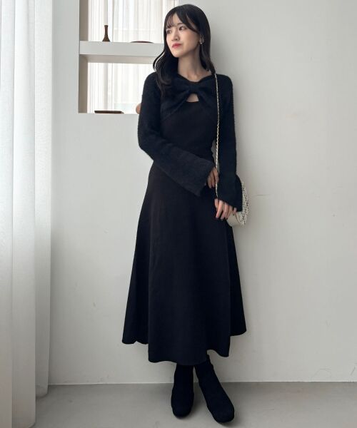 MAJESTIC LEGON / マジェスティックレゴン ミニ丈・ひざ丈ワンピース | リボンボレロドッキングニットワンピ | 詳細25