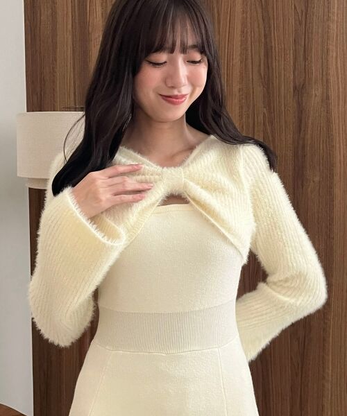 MAJESTIC LEGON / マジェスティックレゴン ミニ丈・ひざ丈ワンピース | リボンボレロドッキングニットワンピ | 詳細7