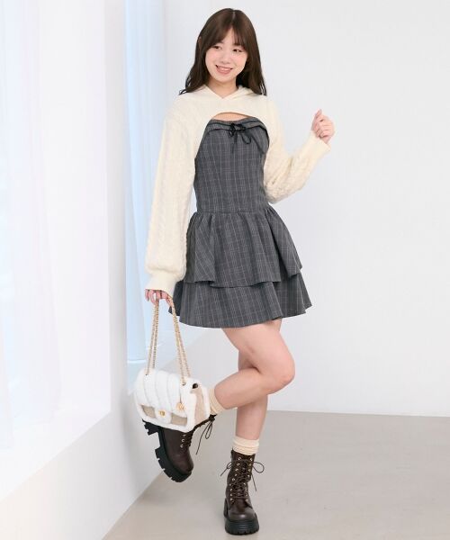 MAJESTIC LEGON / マジェスティックレゴン ミニ丈・ひざ丈ワンピース | ケーブルフードボレロセットミニワンピ | 詳細14