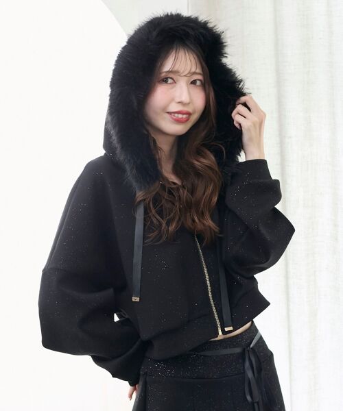 MAJESTIC LEGON / マジェスティックレゴン パーカー | 2wayフェイクファーラメパーカー（ブラック）