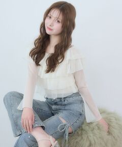 MAJESTIC LEGON / マジェスティックレゴン カットソー | チョーカーセットチュールフリルトップス