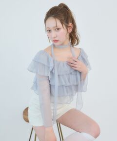 MAJESTIC LEGON / マジェスティックレゴン カットソー | チョーカーセットチュールフリルトップス