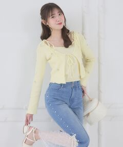 MAJESTIC LEGON / マジェスティックレゴン カーディガン・ボレロ | キャミセットフラワーパールカーディガン