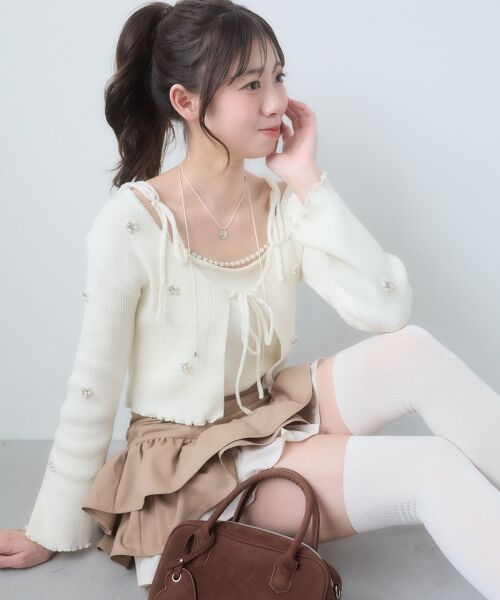 MAJESTIC LEGON / マジェスティックレゴン カーディガン・ボレロ | キャミセットフラワーパールカーディガン（アイボリー）