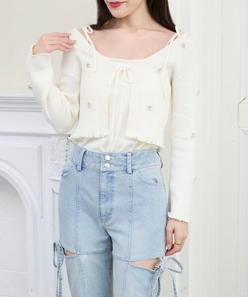 MAJESTIC LEGON / マジェスティックレゴン カーディガン・ボレロ | キャミセットフラワーパールカーディガン | 詳細11