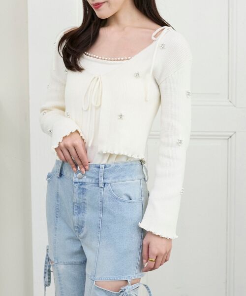 MAJESTIC LEGON / マジェスティックレゴン カーディガン・ボレロ | キャミセットフラワーパールカーディガン | 詳細7