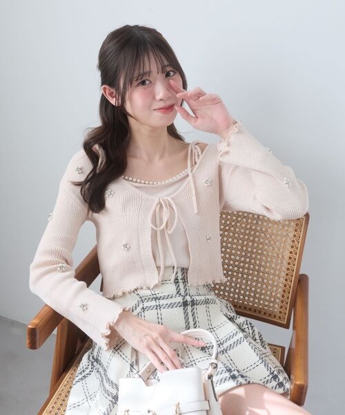 MAJESTIC LEGON / マジェスティックレゴン カーディガン・ボレロ | キャミセットフラワーパールカーディガン（ピンク）