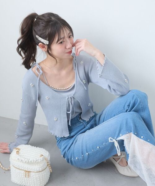 MAJESTIC LEGON / マジェスティックレゴン カーディガン・ボレロ | キャミセットフラワーパールカーディガン（グレー）