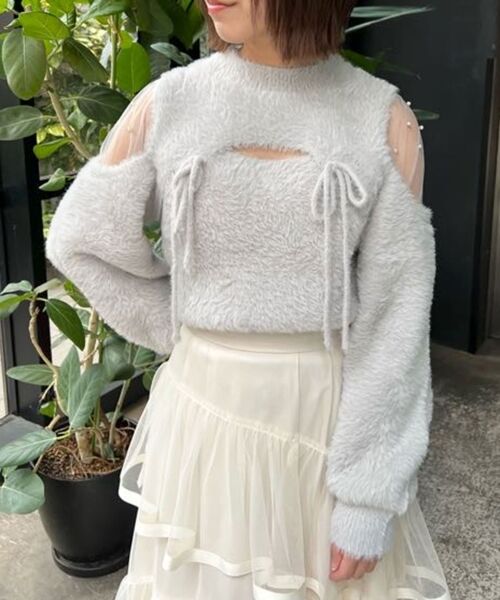 MAJESTIC LEGON / マジェスティックレゴン ニット・セーター | デコルテオープンシアーショルダーニット（Ｌ／グレー）