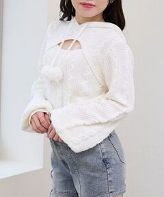 MAJESTIC LEGON / マジェスティックレゴン ニット・セーター | ポンポン付きフードケーブルニット