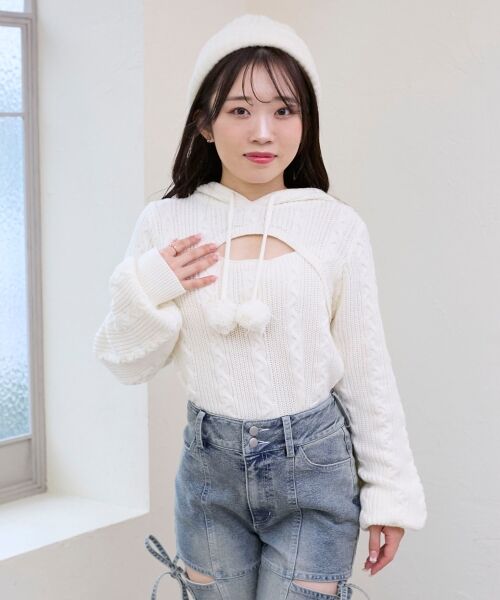 MAJESTIC LEGON / マジェスティックレゴン ニット・セーター | ポンポン付きフードケーブルニット | 詳細14