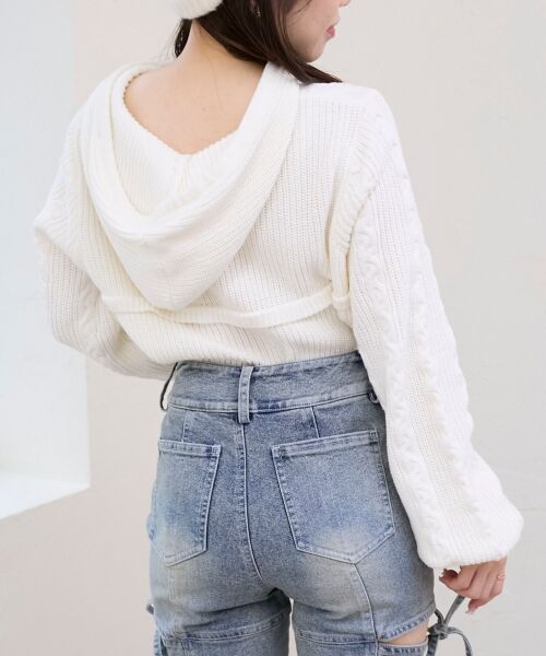 MAJESTIC LEGON / マジェスティックレゴン ニット・セーター | ポンポン付きフードケーブルニット | 詳細16