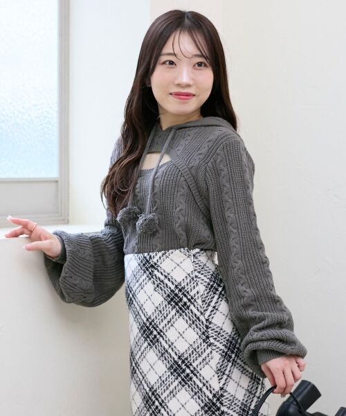 MAJESTIC LEGON / マジェスティックレゴン ニット・セーター | ポンポン付きフードケーブルニット | 詳細21