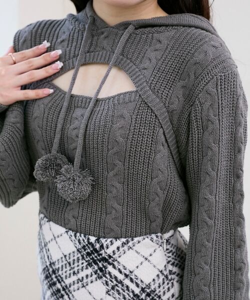 MAJESTIC LEGON / マジェスティックレゴン ニット・セーター | ポンポン付きフードケーブルニット | 詳細24