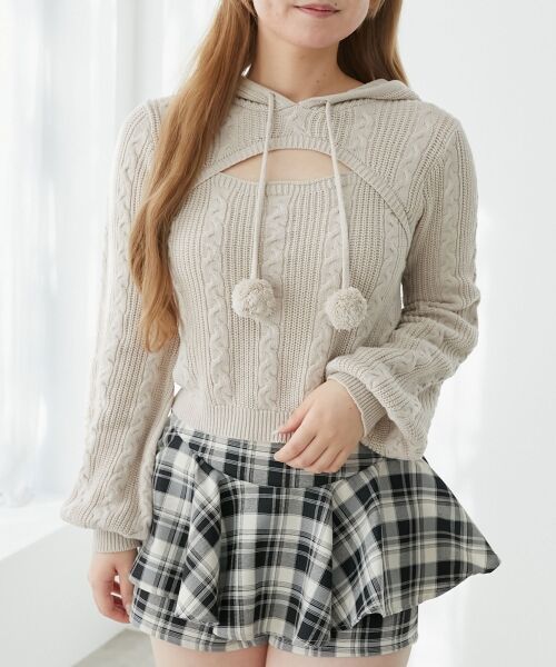 MAJESTIC LEGON / マジェスティックレゴン ニット・セーター | ポンポン付きフードケーブルニット | 詳細7