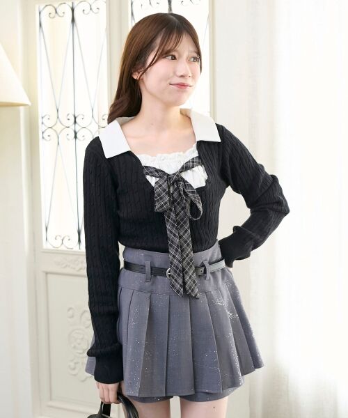 MAJESTIC LEGON / マジェスティックレゴン ニット・セーター | チェックリボンレイヤードライクニット | 詳細6