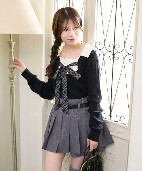 MAJESTIC LEGON / マジェスティックレゴン ニット・セーター | チェックリボンレイヤードライクニット（ブラック）