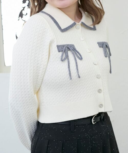 MAJESTIC LEGON / マジェスティックレゴン カーディガン・ボレロ | ◎バイカラーリボンケーブルニットカーデ | 詳細11