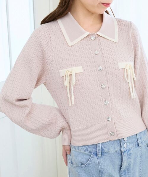 MAJESTIC LEGON / マジェスティックレゴン カーディガン・ボレロ | ◎バイカラーリボンケーブルニットカーデ | 詳細22